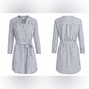 J.Crew Mercantile Blue & White Stripe Belted Shirt Dress | Small